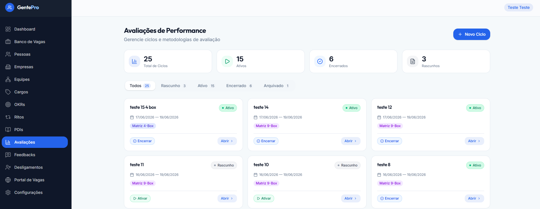 Avaliações de Performance GentePro